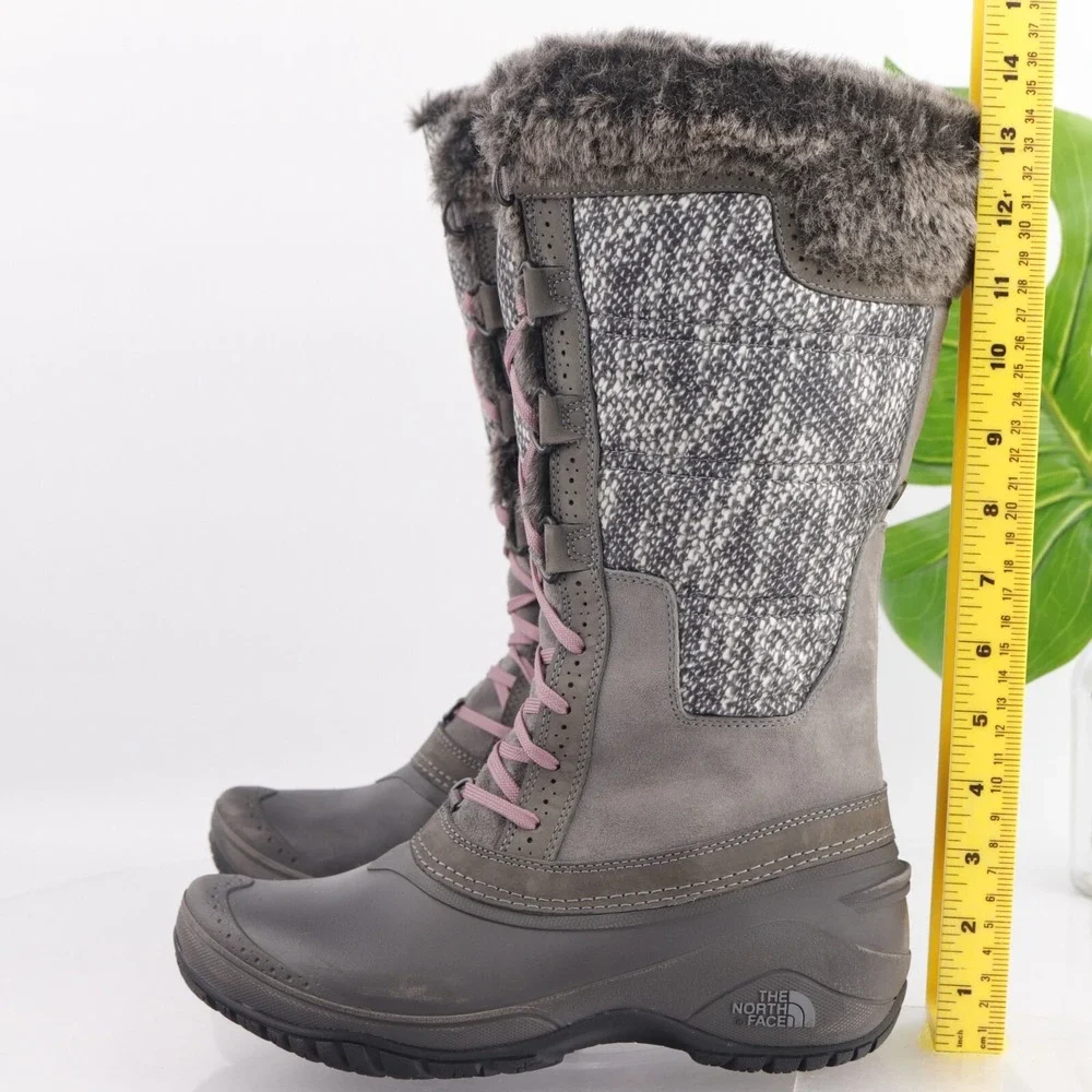 The North Face Womens Shellista Boots Size 8 Tall Waterproof Gray Lace Up Furry